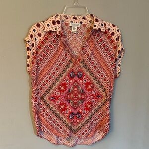 Boho Chic Red Patterned Top Rachel Zoe XS